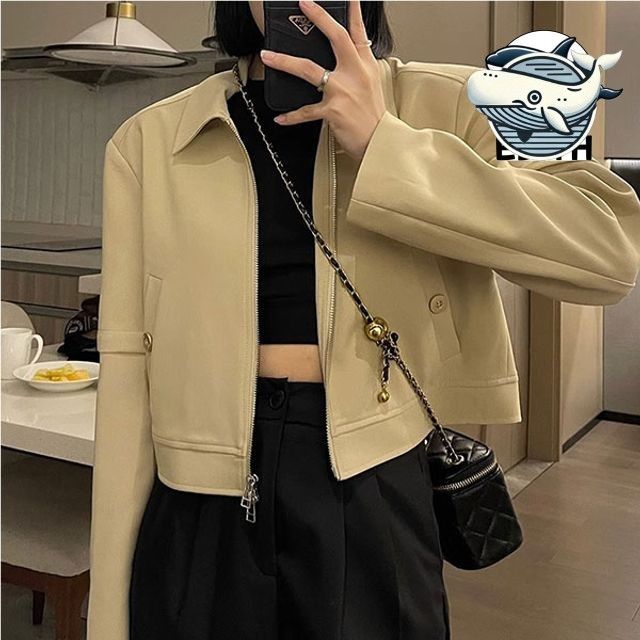 캐주얼 데일리 베이지 크롭 자켓 여성
