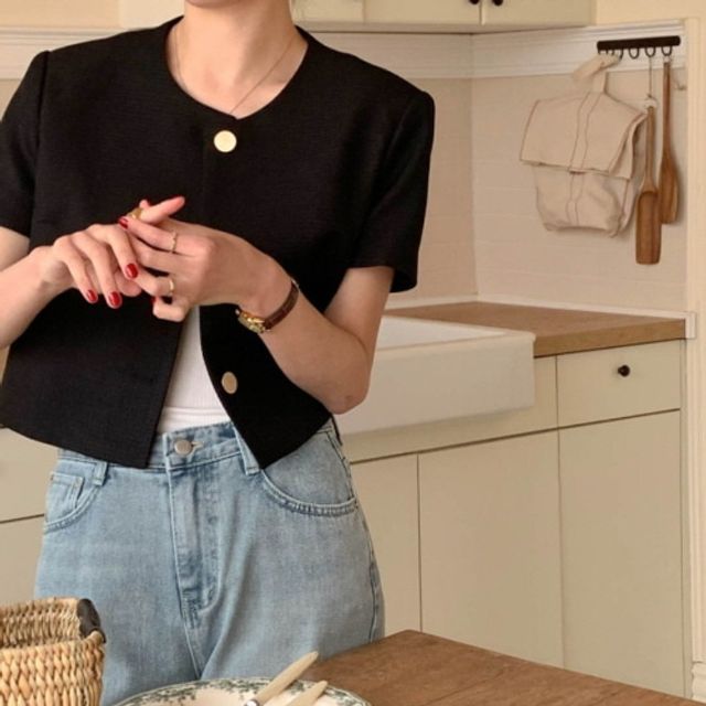 하객룩 출근룩 노카라 라운드 세미크롭 자켓 3컬러