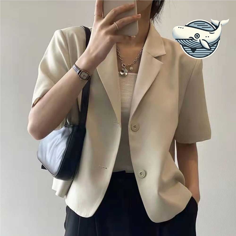 여름 투버튼 반팔 자켓 세미크롭 오피스와