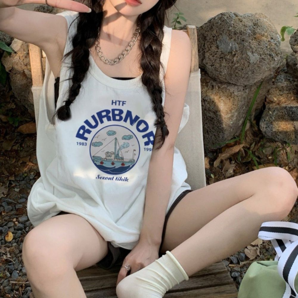 여성 나시티 루즈핏 민소매 여름 레이어드 티셔츠