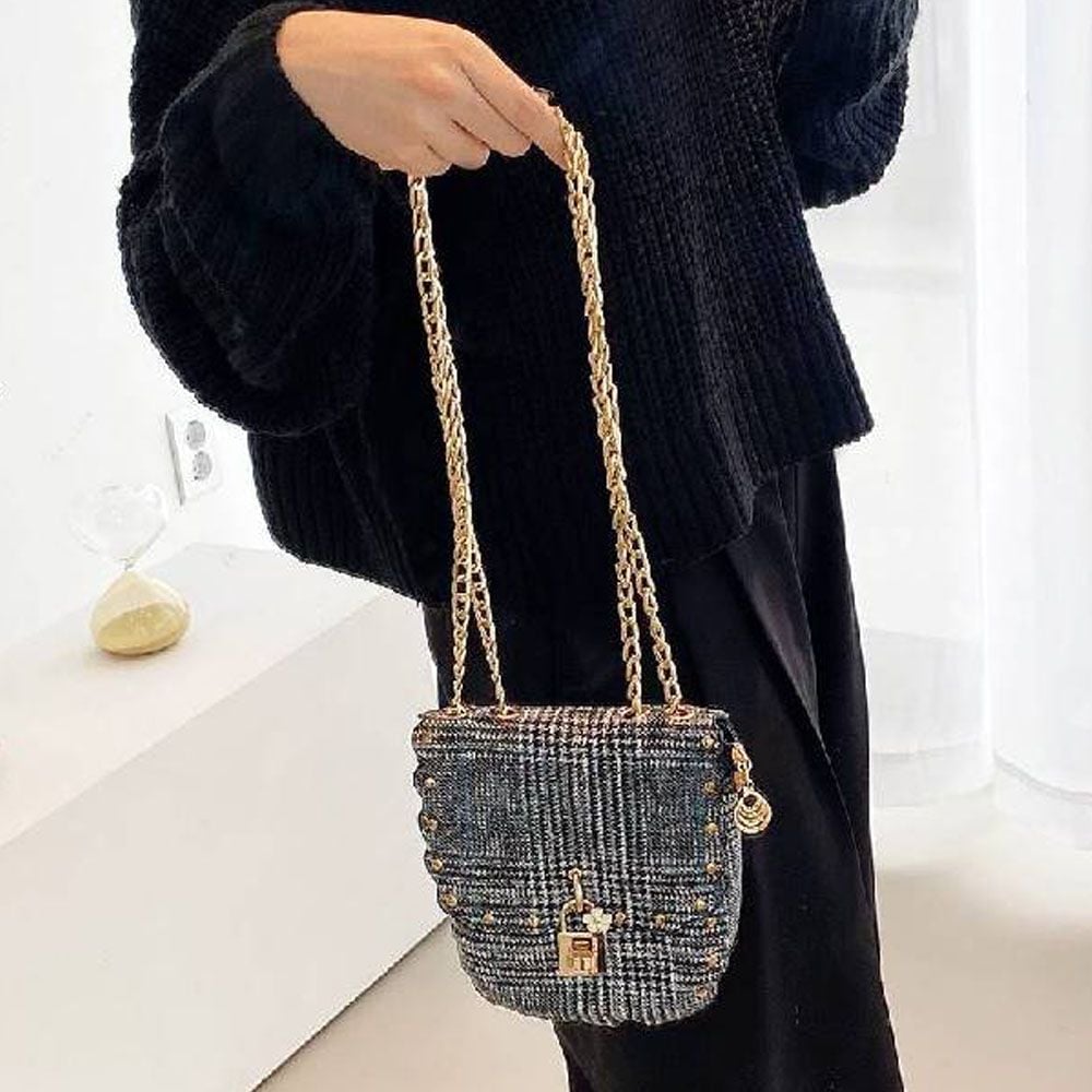 자물쇠 모양 포인트 체크백 귀여운 휴대폰가방 작은백