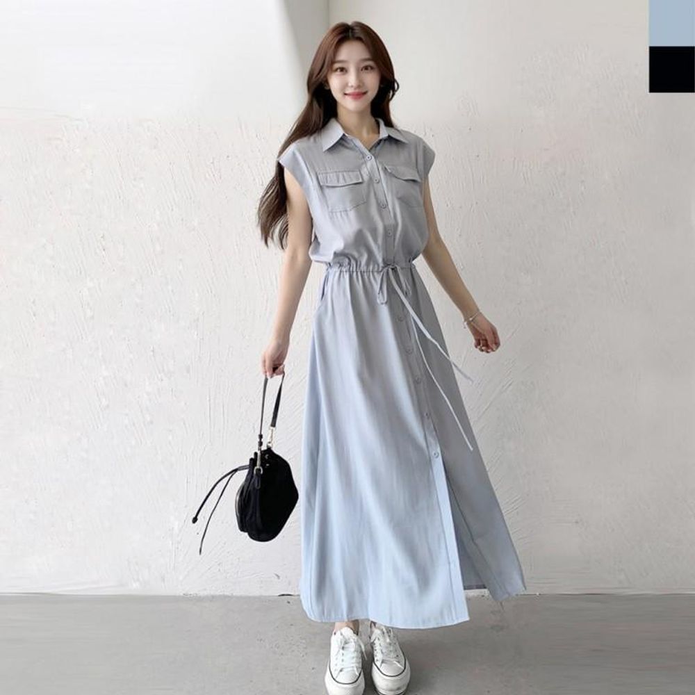 K Z2946 페미닌 포켓 민소매 카라롱원피스