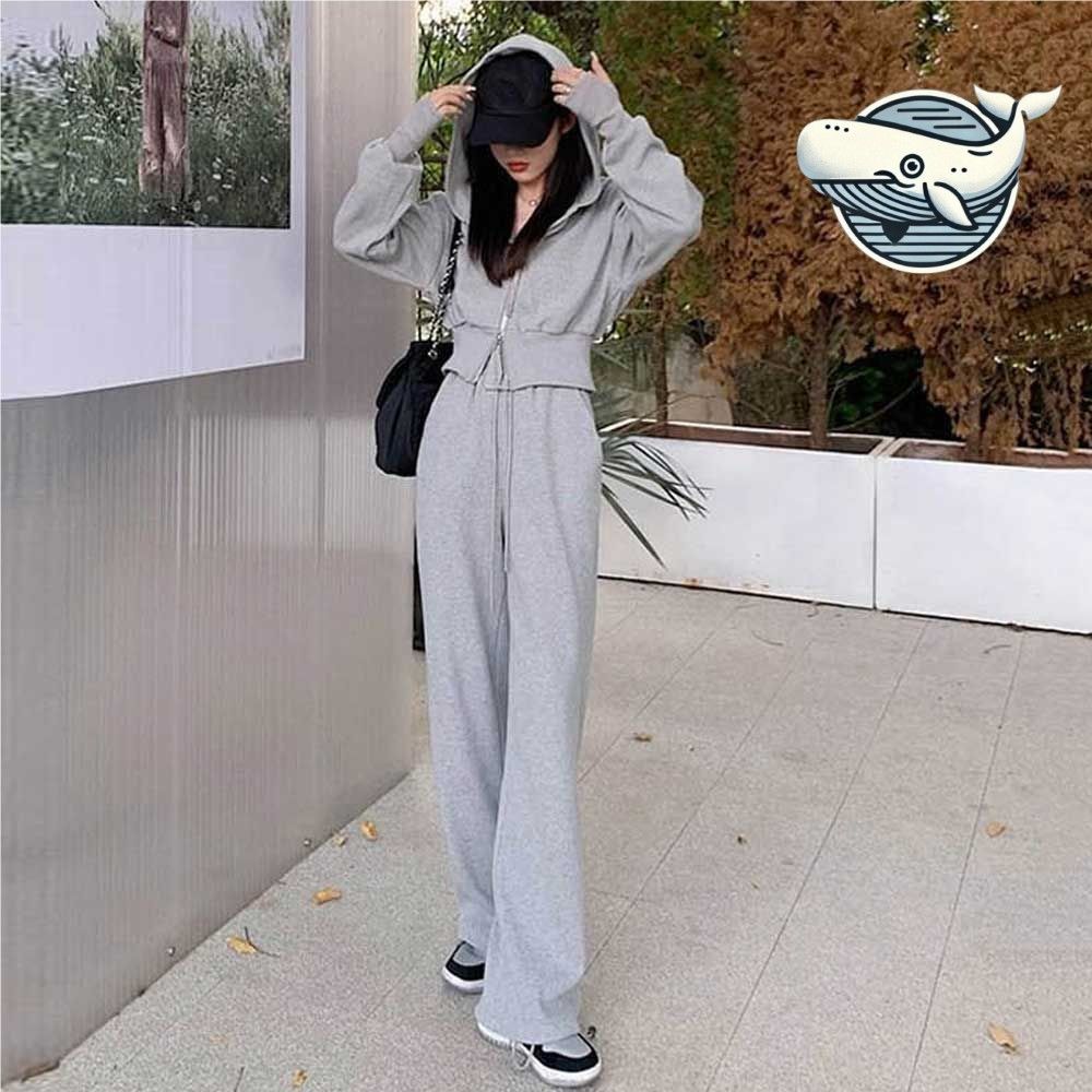 편안한 크롭 후드 조거팬츠 세트 와이드핏