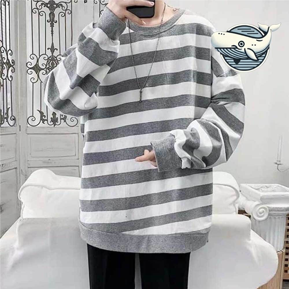 남자 오버핏 스트라이프 긴팔티셔츠 편안한