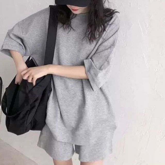 여자트레이닝 라운드티 데님 반바지 여자여름 여