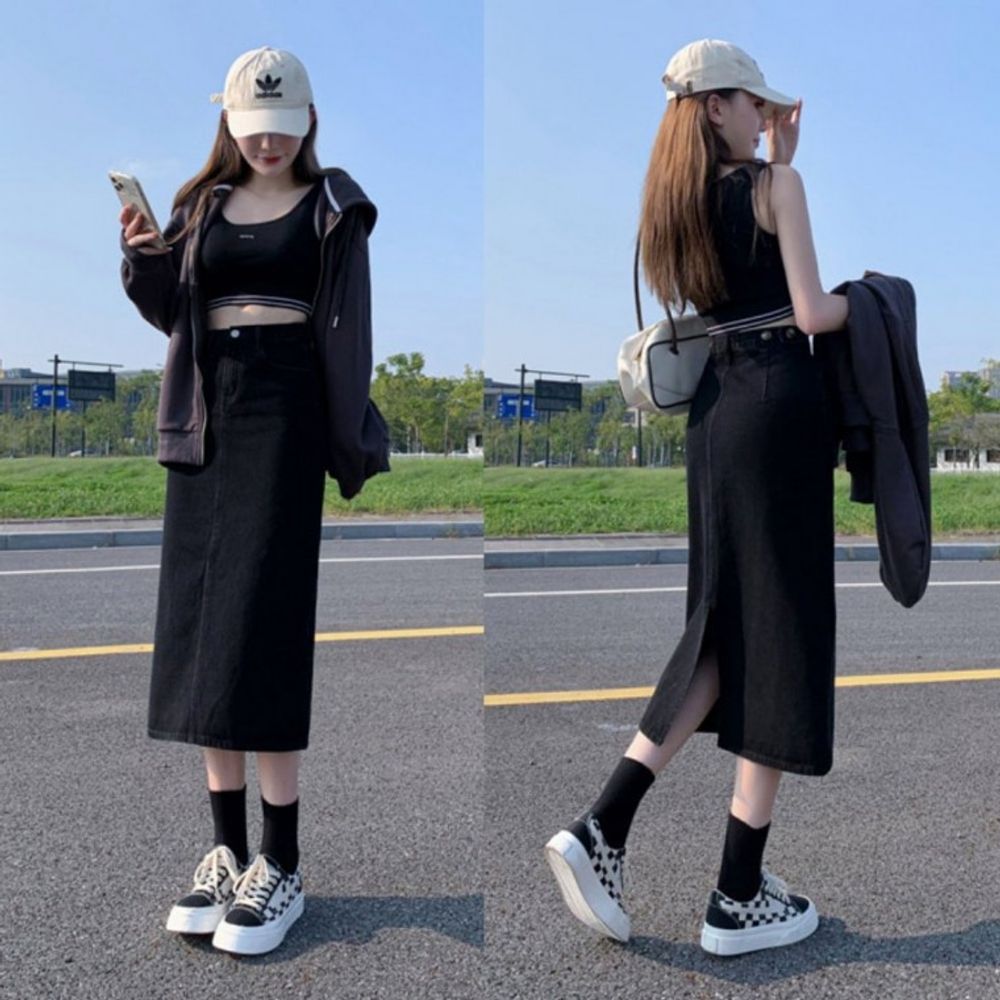 간절기 뒷트임 조절 하이웨 스커트 랩 날씬핏