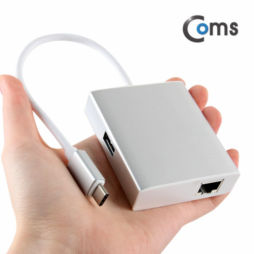 Coms USB 3.1 컨버터(Type C) 랜(10 100Mbps)HUB 2P