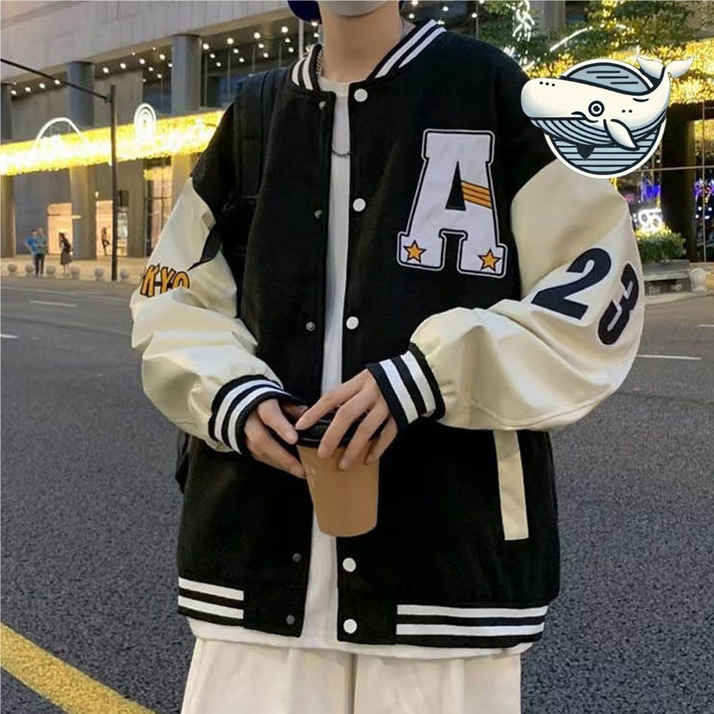 스타일리시 남성 봄가을 점퍼 배색 알파벳 자수