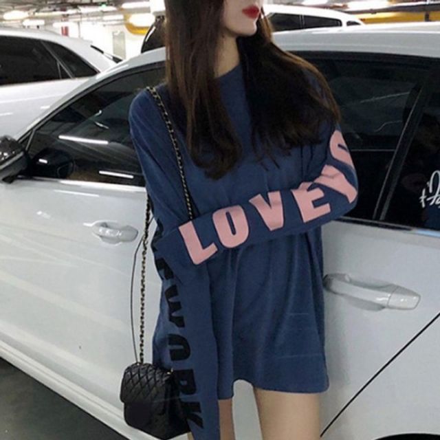 여성 나들이 여행 기본 소매 데이 레터링 긴팔 라운드