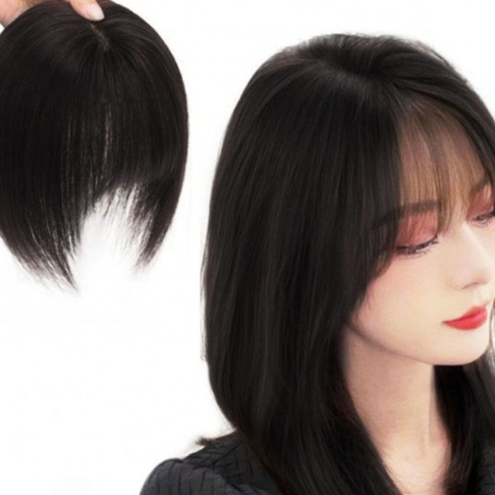 부분 정수리가발 검정색 앞머리 네츄럴