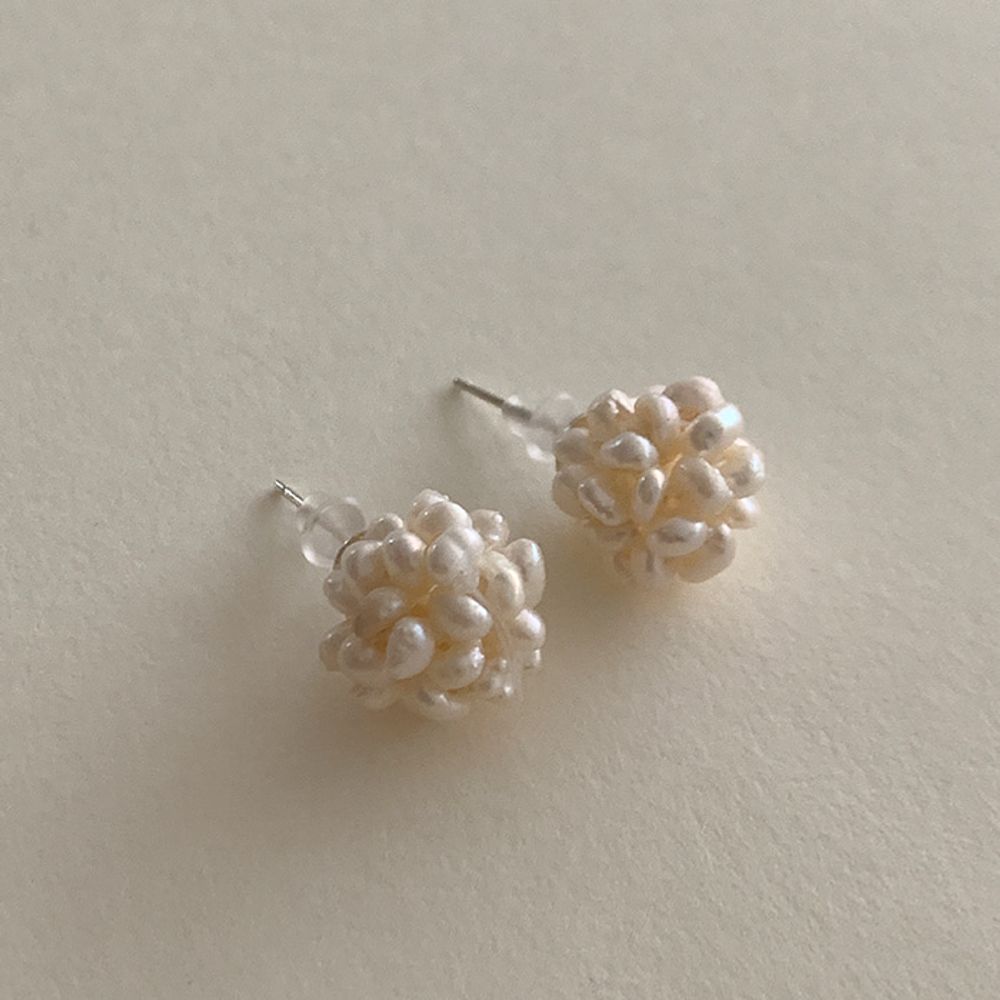 (925 Silver) Bubble Pearl Earrings E 113