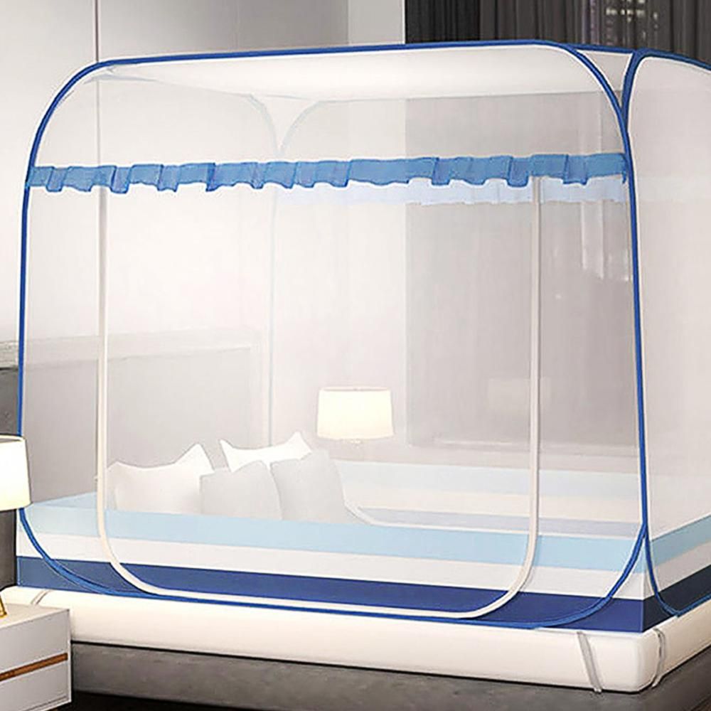 원터치 침대모기장 150x200cm 블루 실내 여름 방충