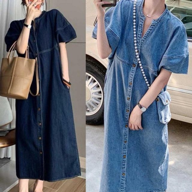 데님 앞 롱원피스 기본 브이트임 데이 가오리핏 절개