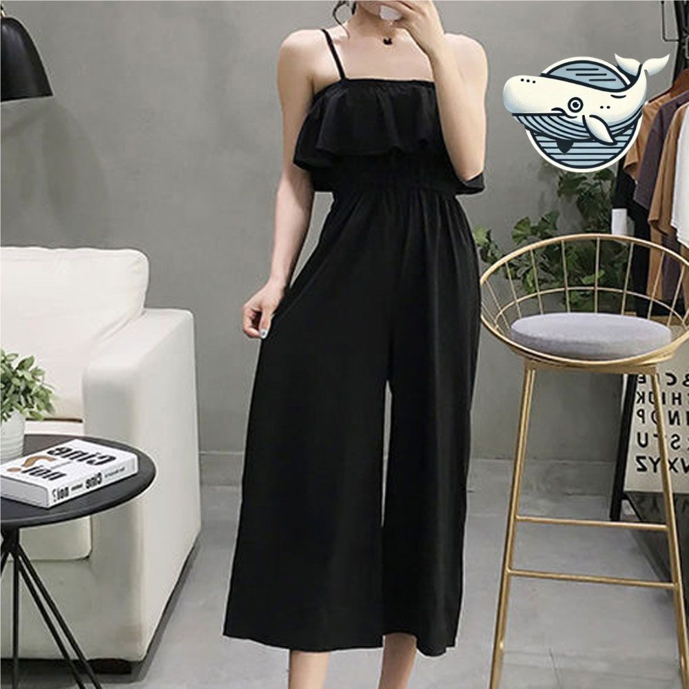 여름 데일리 끈나시 밴딩 점프수트 기장 블랙