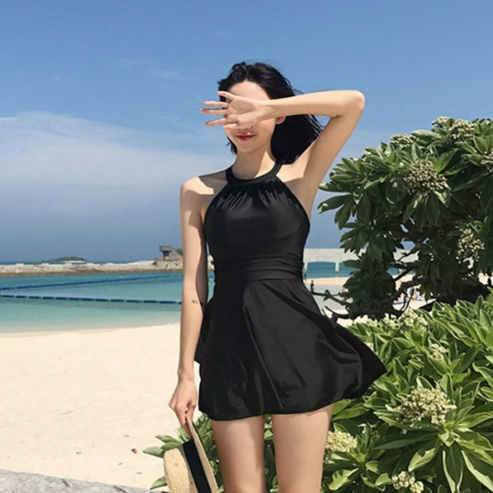 여자 휴양지 홀터넥 원피스 수영복 속바지 일체형