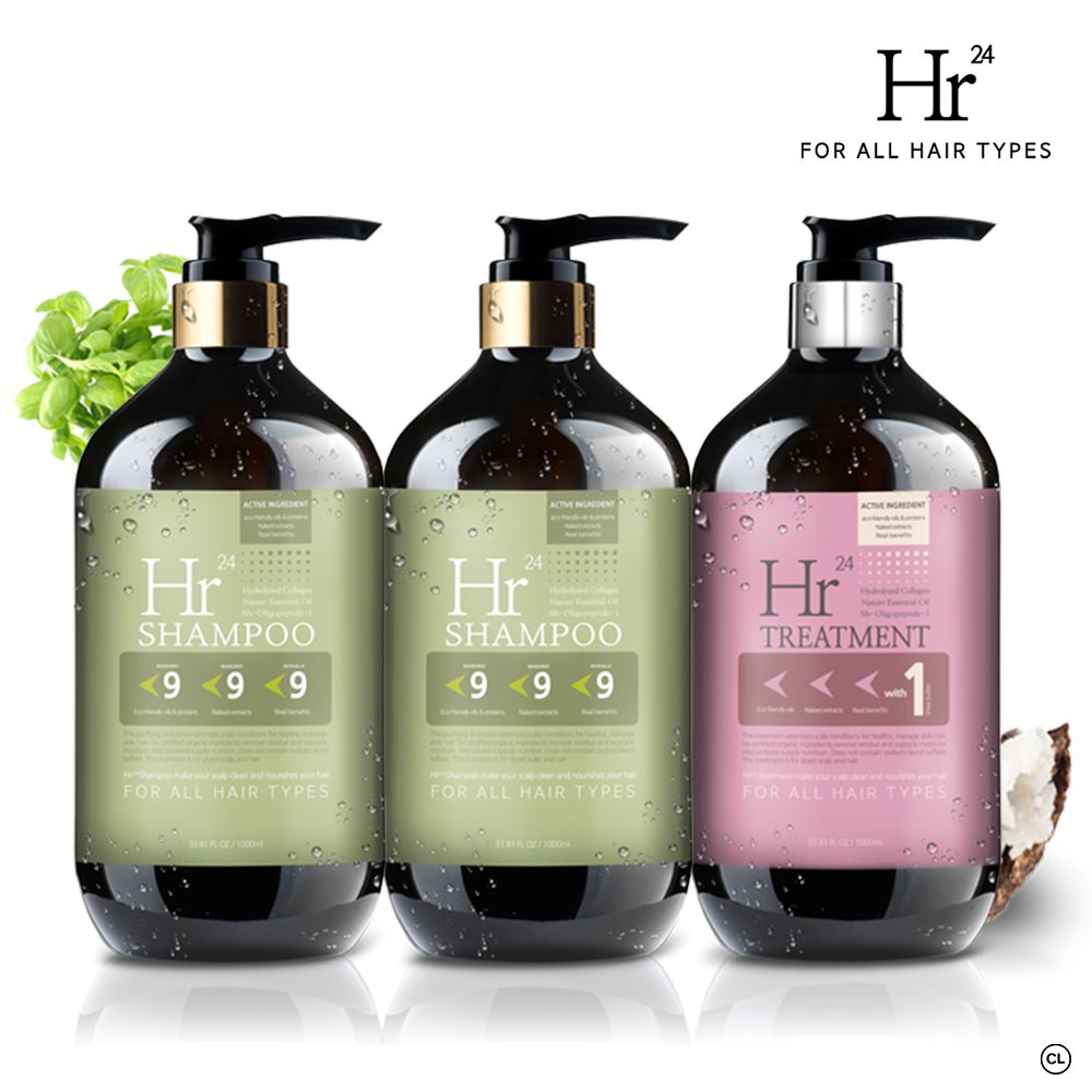 Hr24 대용량 단백질 샴푸2개+트리트먼트1개 총 3000ml