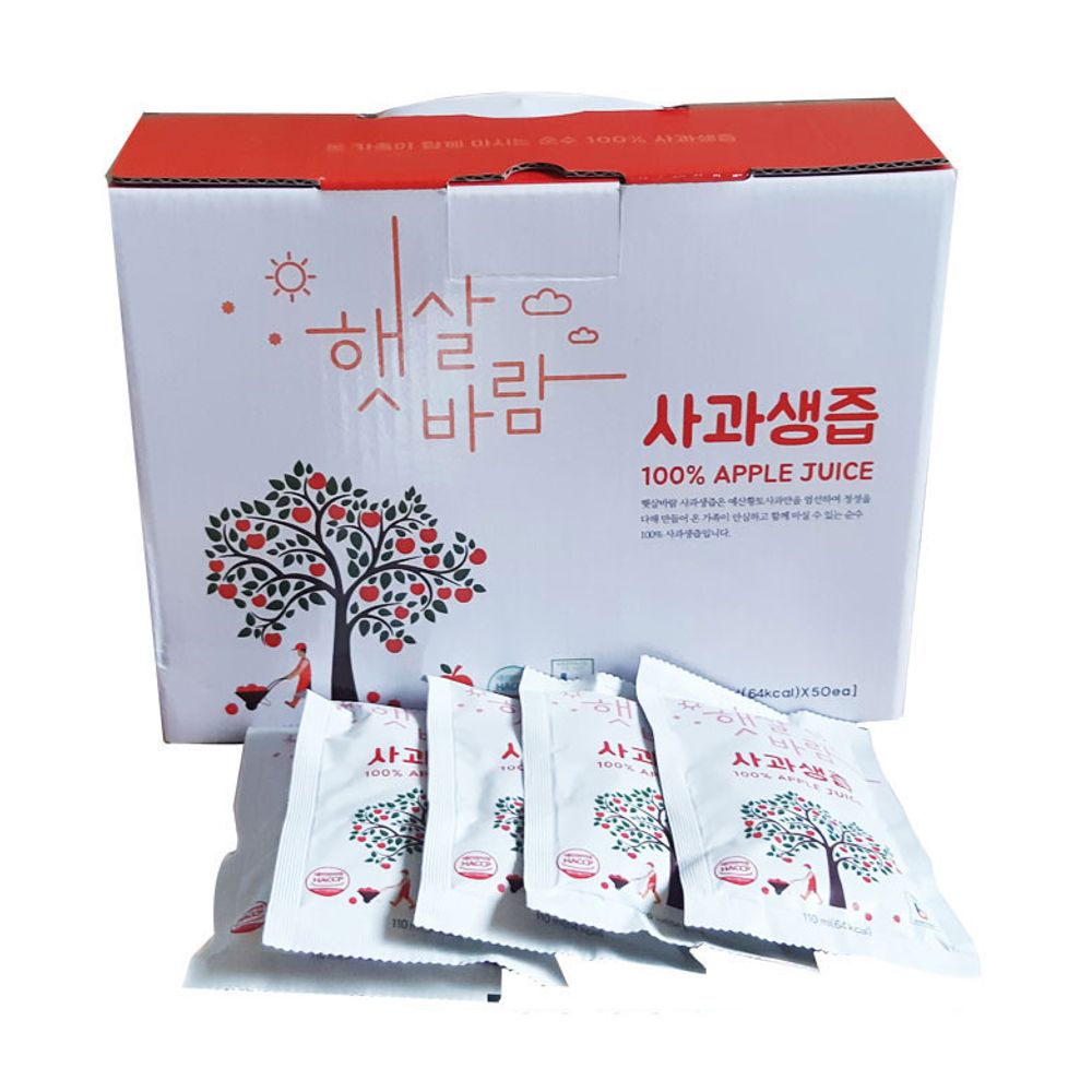 햇살바람 사과생즙(사과즙) 110ml X 50봉(1박스)