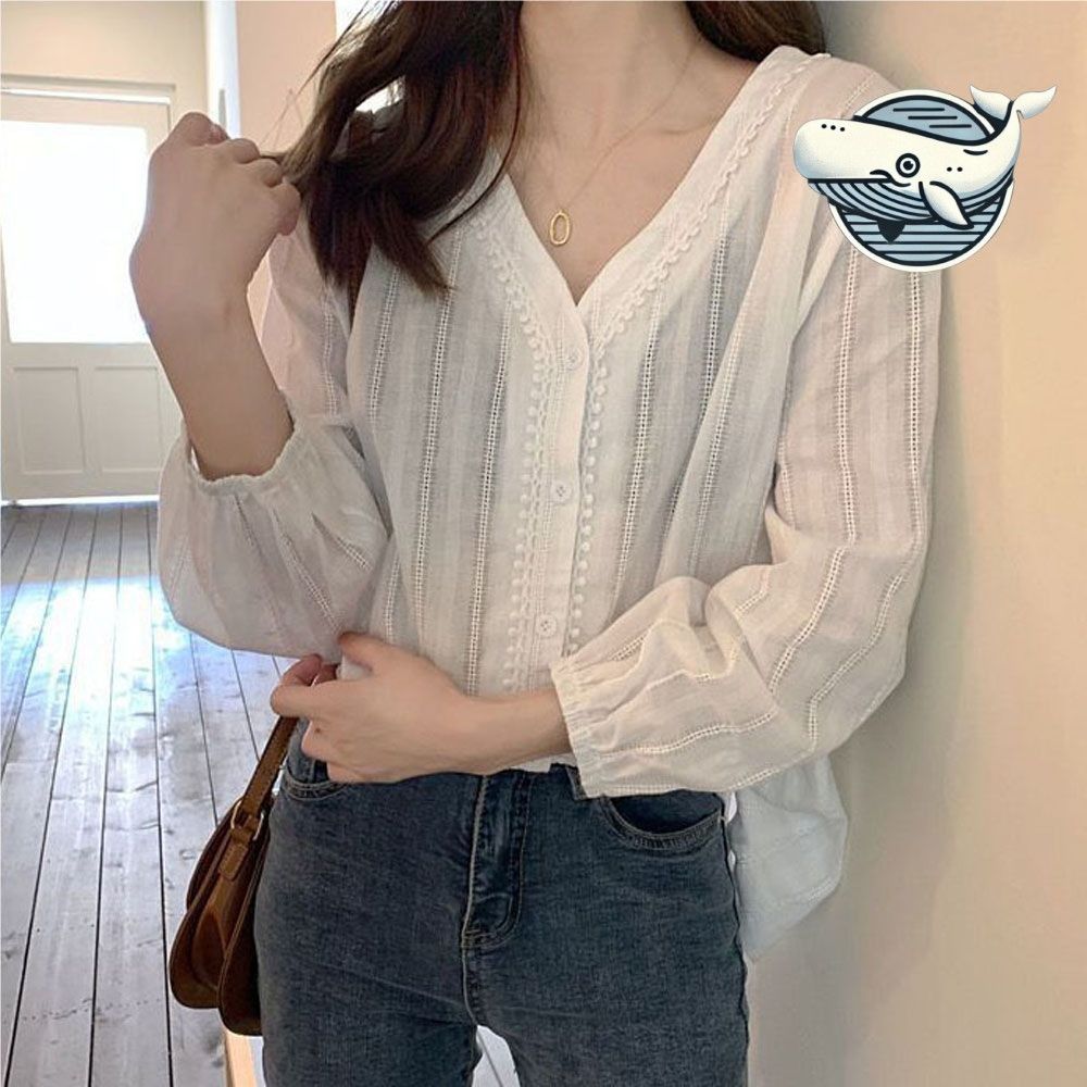 여름 데일리 시스루 브이넥 세로줄 펀칭