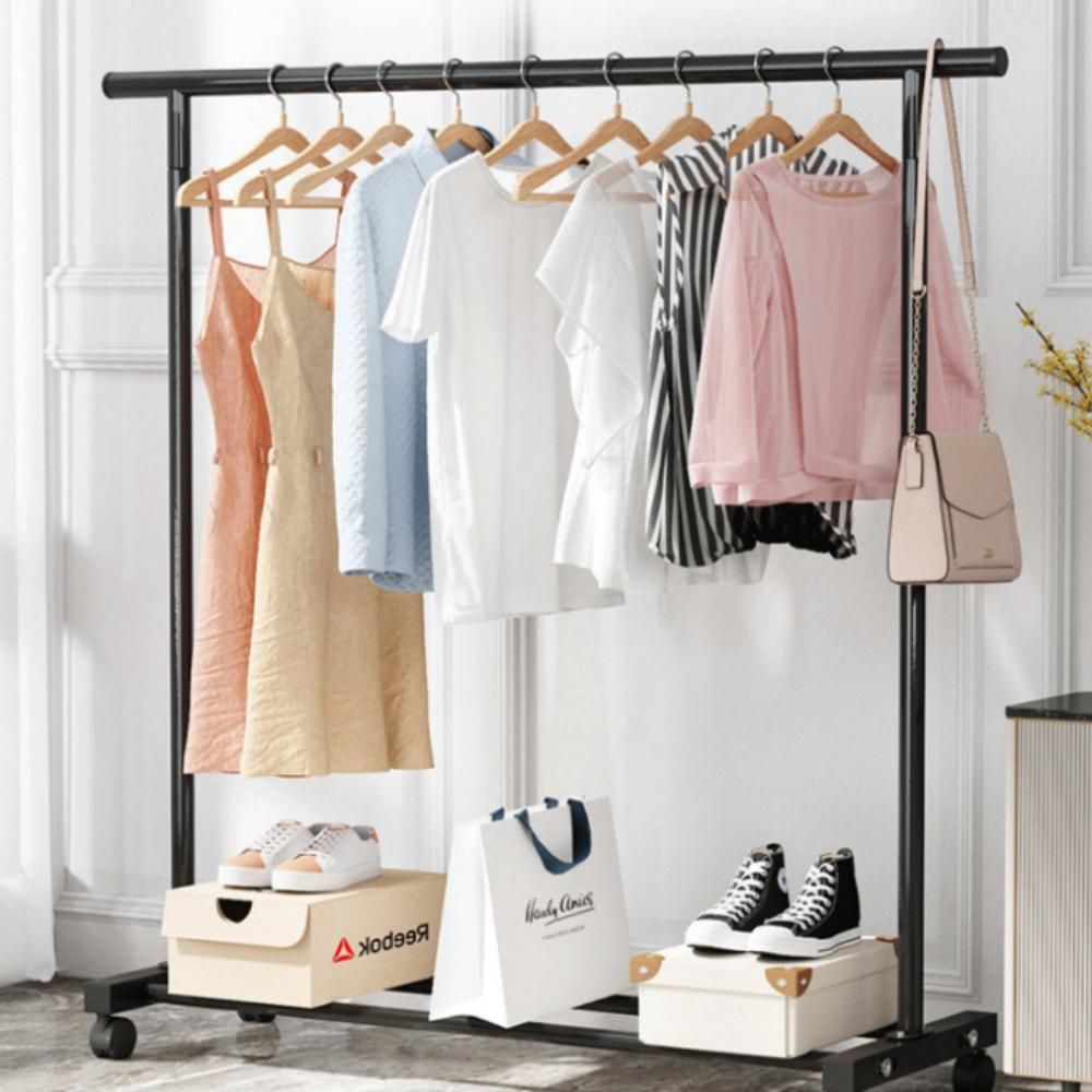 바퀴형 이동식 스탠드 옷걸이 철제 튼튼한 파이프 행거
