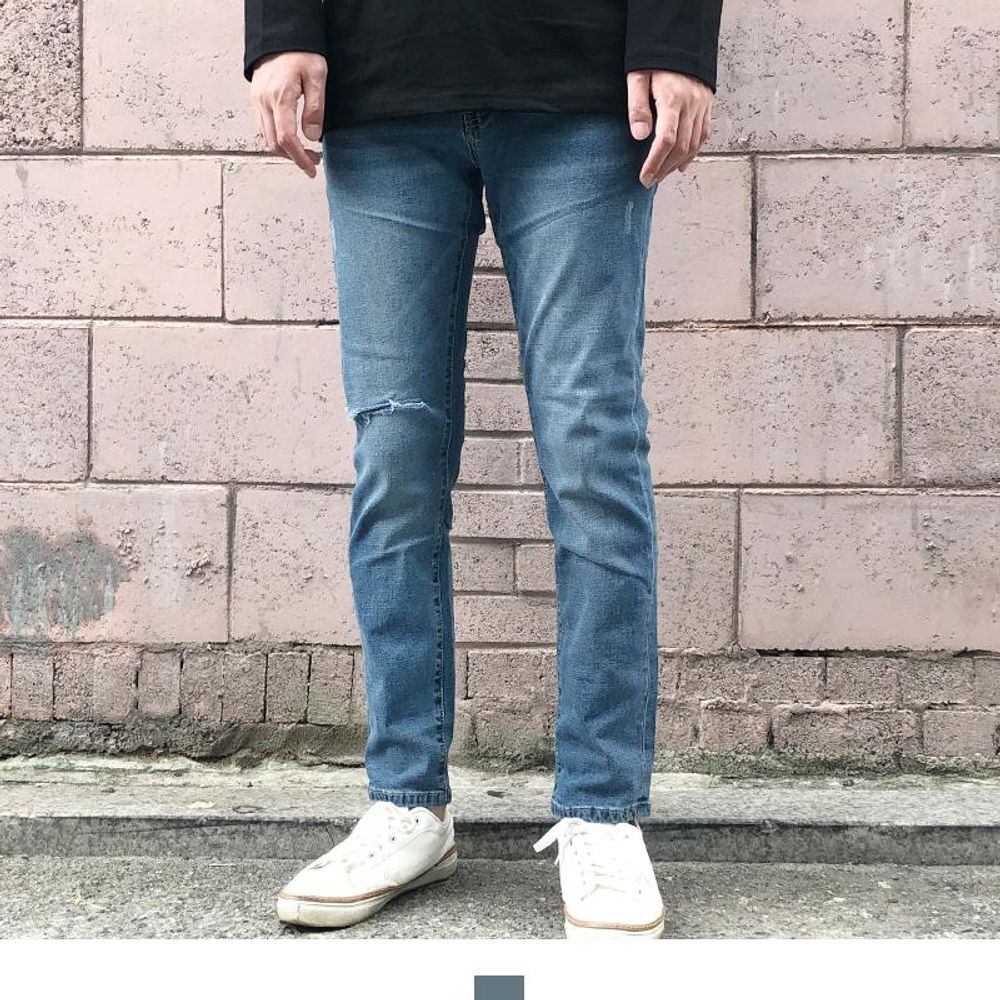스트레이트핏 연청 남성 데님 팬츠