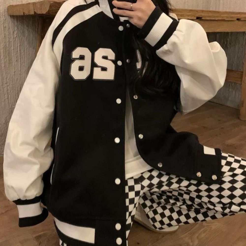 야구잠바 배색 기모 자켓 점퍼 야구점퍼 오버핏