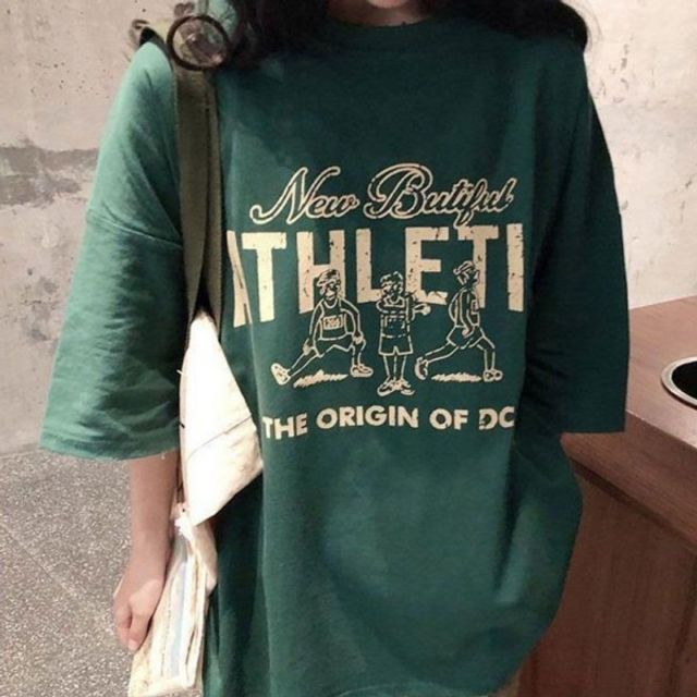 귀여운 빈티지 박스 기본 프린팅 데이 반팔 오버핏 티