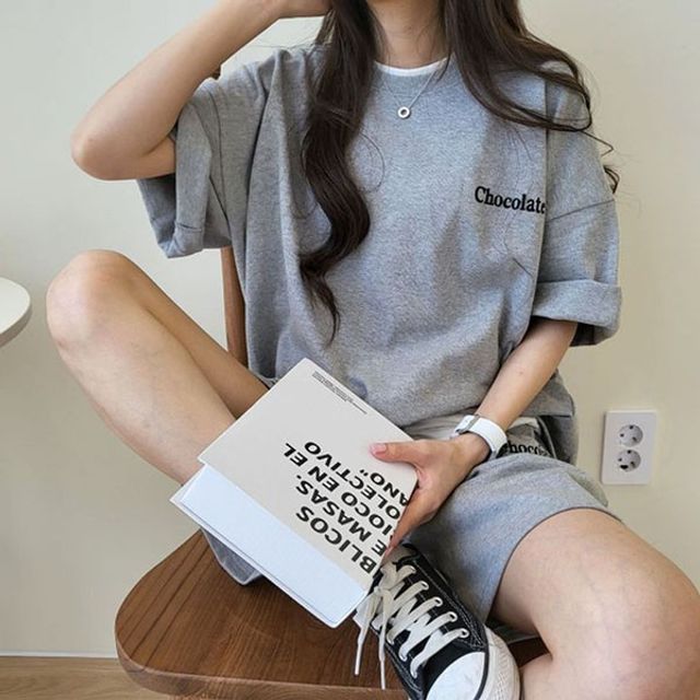 여성 디자인 캐주얼 기본 여름 데이 반팔 반바지 셋업
