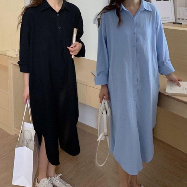 여성 셔츠 롱 기본 봄 데이 가을 여름 사이드 트임 가
