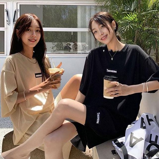 데일리 골지 홈웨어 반팔 레터링 셋업 SIS 505 여자