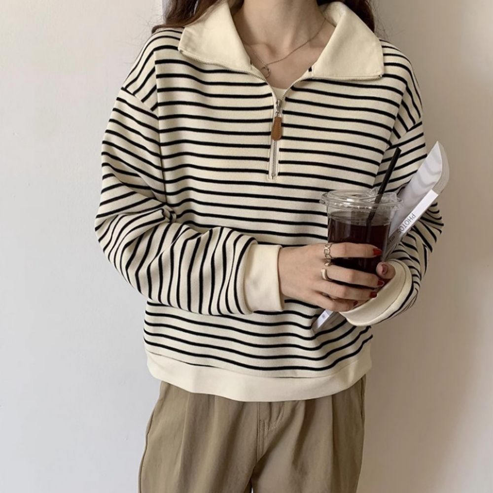집업 단가라 데일리 여자 하프 스웨트 셔츠 심플