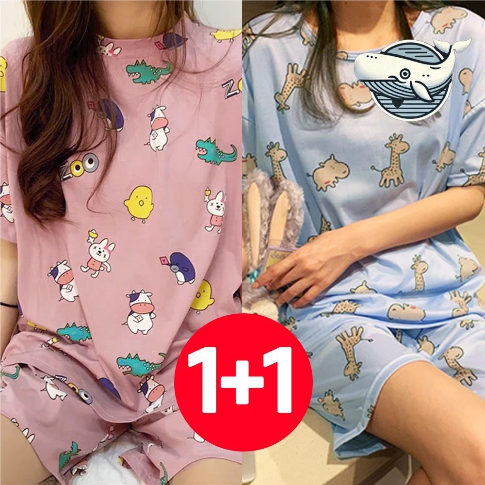 여름 아기동물 디자인 반팔 반바지 잠옷