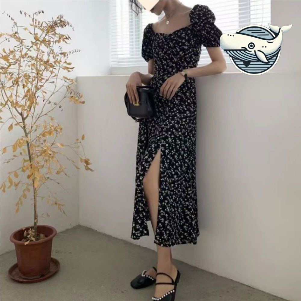플라워 패턴 여름 롱원피스 세련된 벌룬 소매