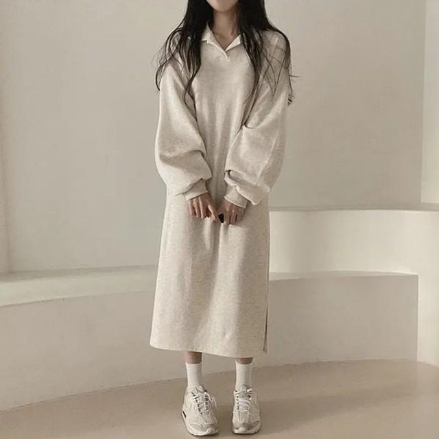 여성 기모안감 따뜻 패션 오버핏 롱 원피스