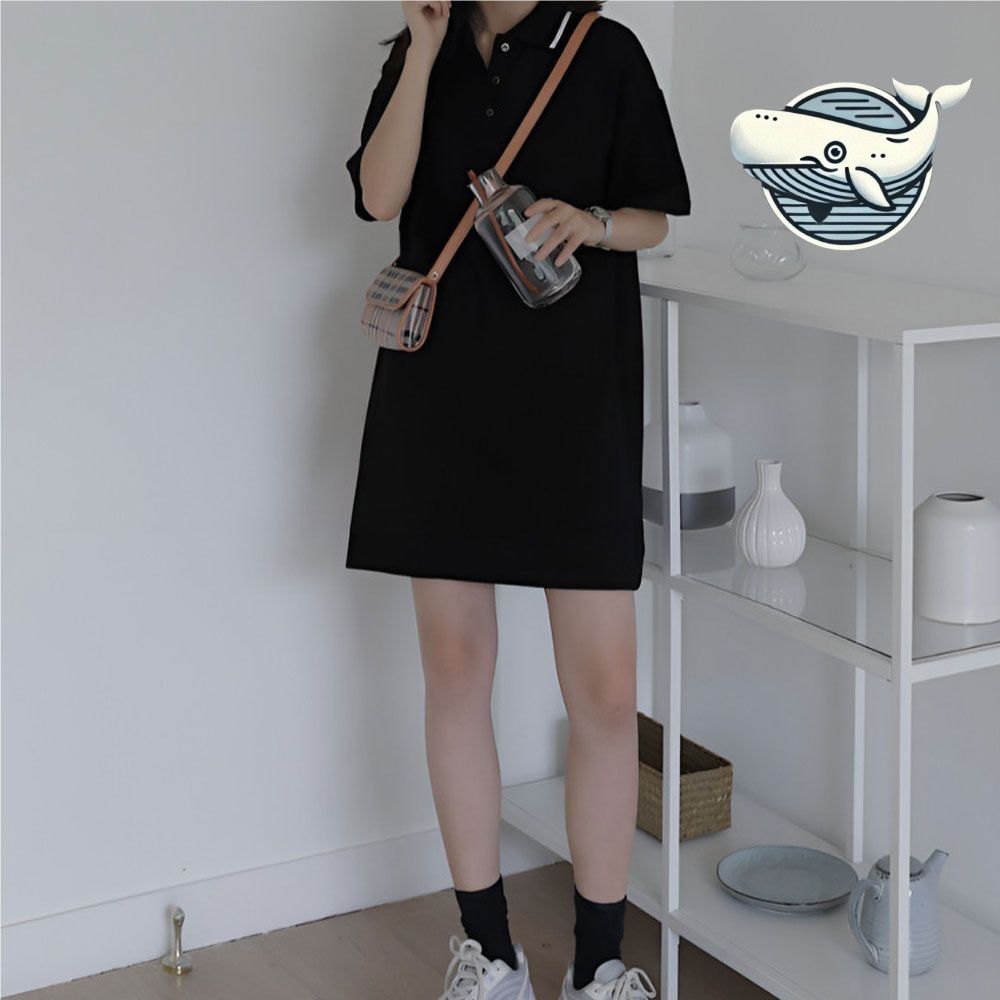 여자 배색 카라넥 미니 원피스 반팔 티셔츠