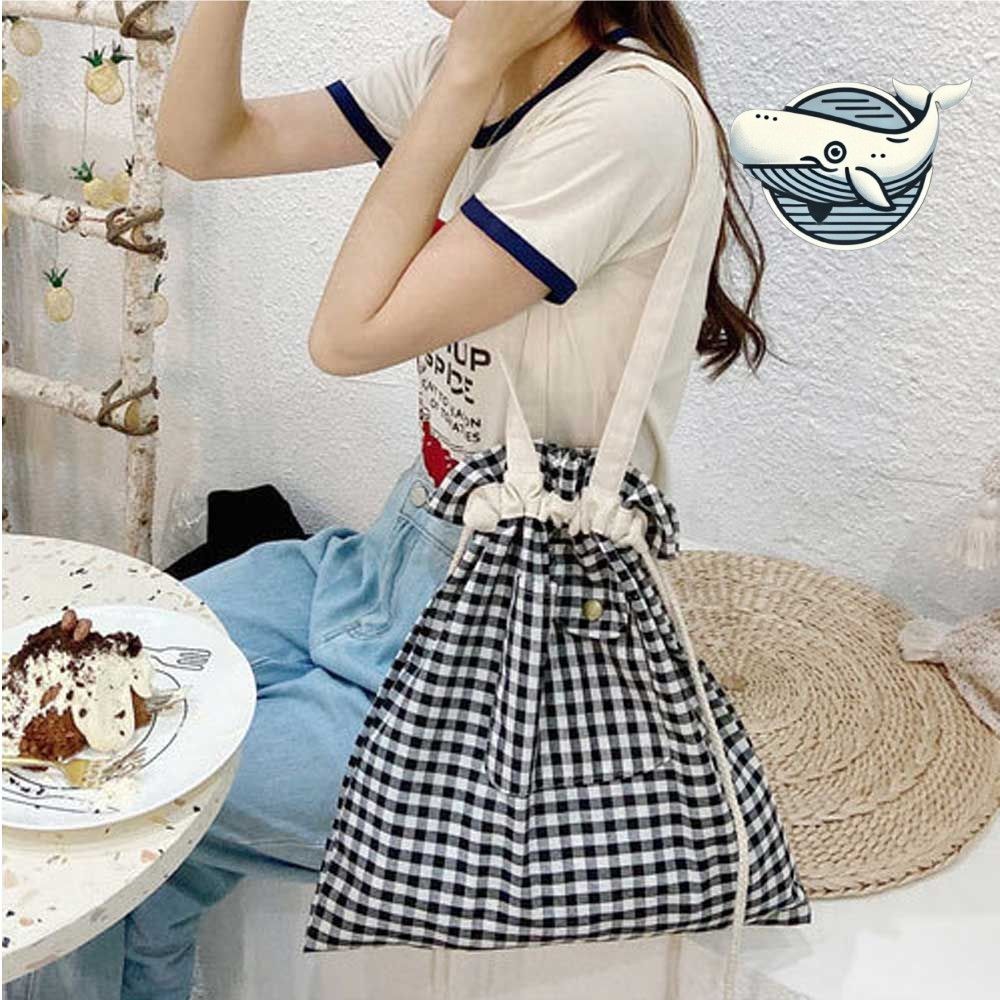 앞포켓 체크 무늬 캔버스 숄더백 패션 아이템
