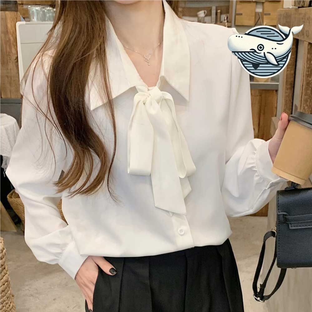 세련된 긴팔 블라우스 여성용 오피스룩 리본카라