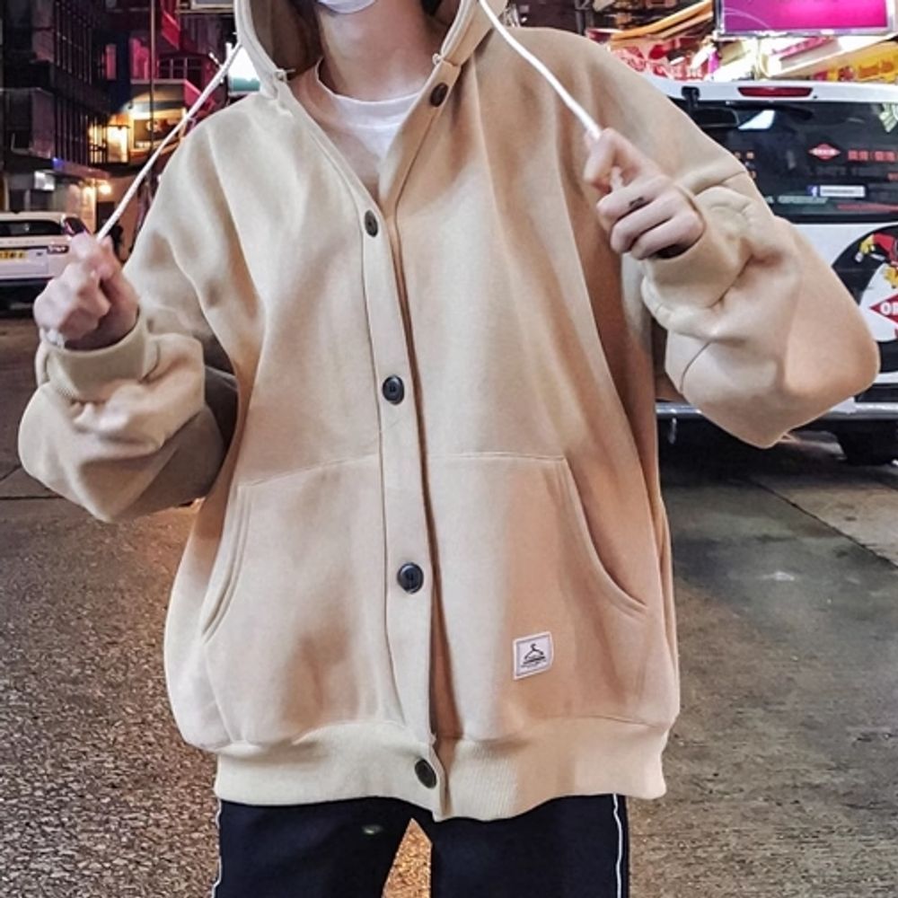 단추 학생 기모 집업 점퍼 베이지 맨투맨 후드