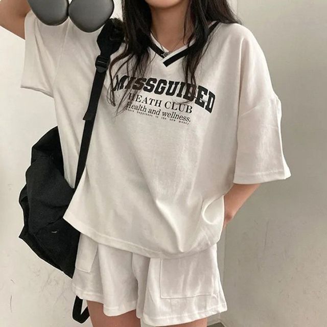 여성 반팔 레터링 기본 반바지 데이 상하세트