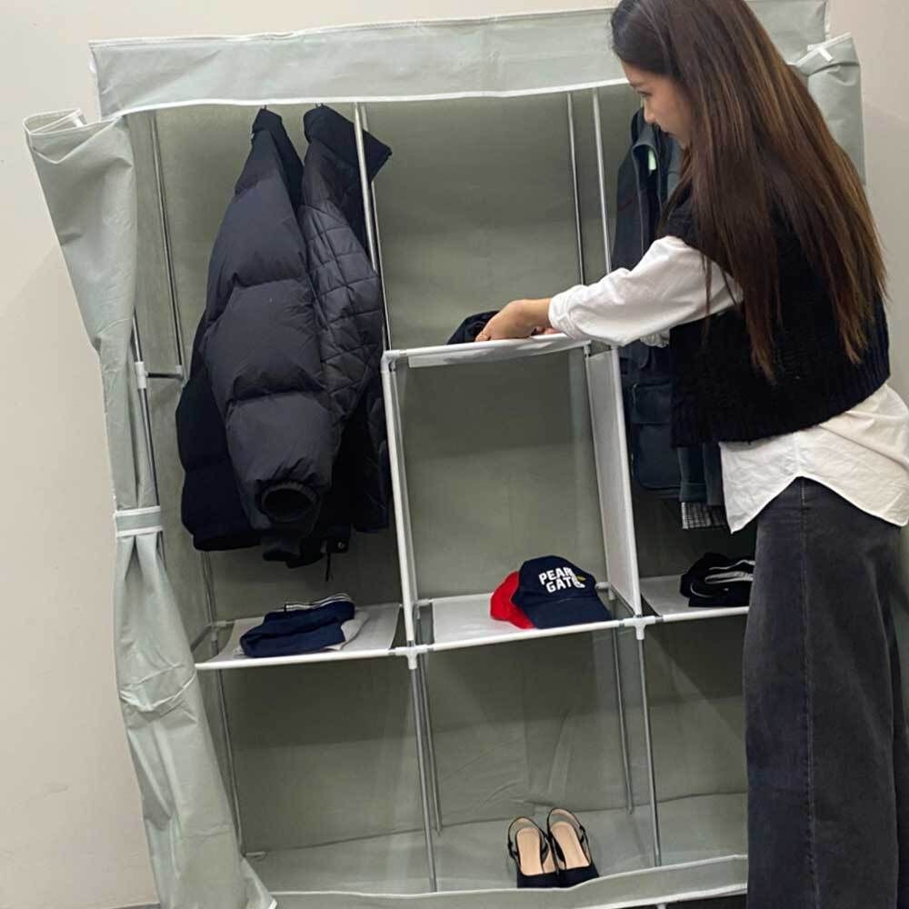 간이 조립식 옷장 그레이 3단 시스템 장 행거