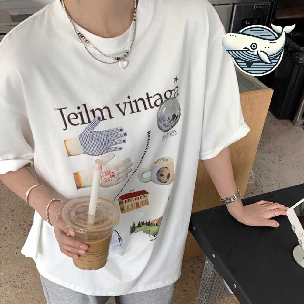 여성 빈티지 프린트 반팔티 캐주얼 데일리
