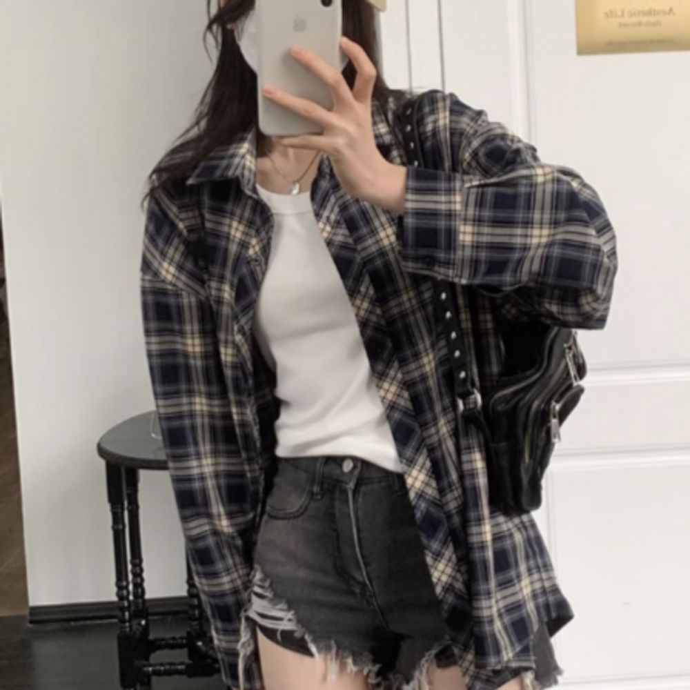 오버핏 체크 셔츠 긴팔 티 TS 240501 루즈핏셔츠 봄옷