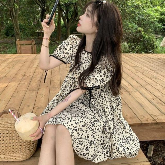 귀여운 플라워 여성 기본 패턴 데이 미니 원피스 URK