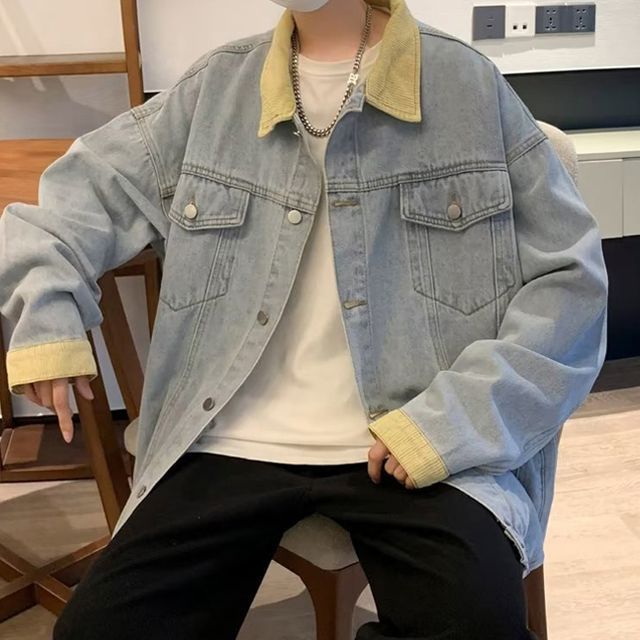 남성 골덴 포인트 데님자켓 1P 오버핏 간절기 청자켓