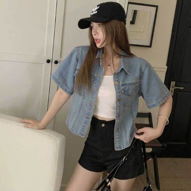 여성 세미자켓 반팔 크롭자켓 귀여운 데님 청자켓