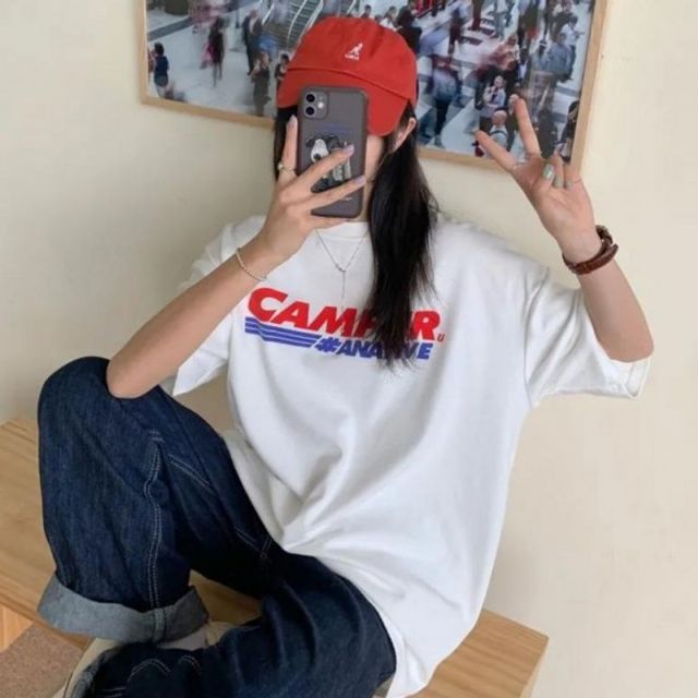 캠퍼 여자 프린팅 기본 반팔 데이 티셔츠 캐주얼 라운
