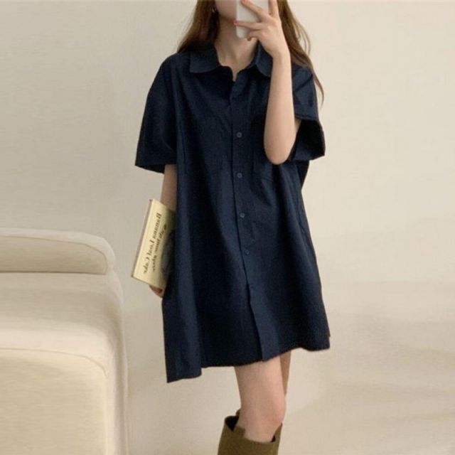 F007259 카라셔츠 루즈핏 기본 미니원피스 데이 롱셔
