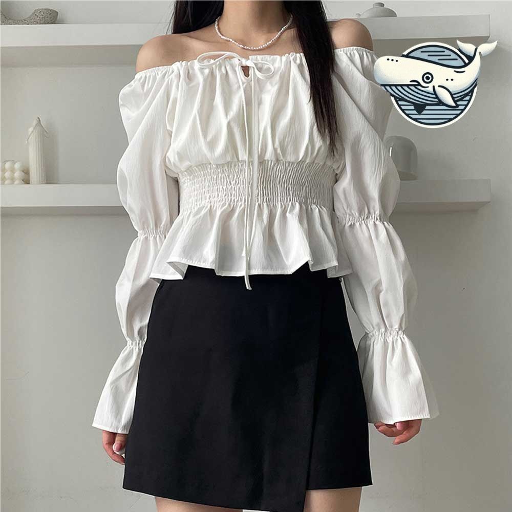 여성 프릴 퍼프소매 블라우스 오프숄더 쉬폰