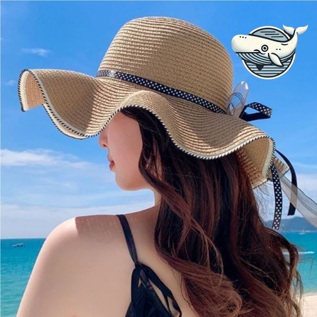 여성 여행 햇빛차단 왕리본 밀짚모자 여름 해변