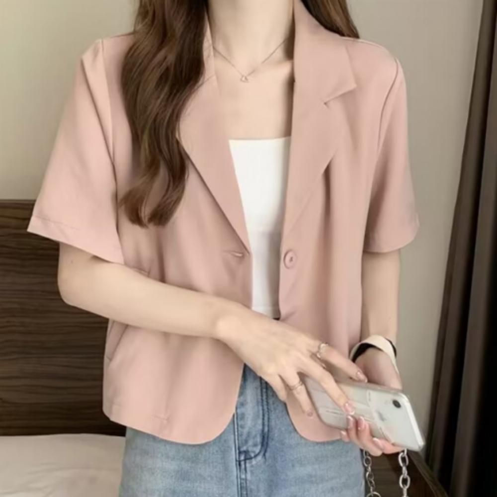 자켓 반팔 고급 데일리 여름 크롭 여성 셔츠