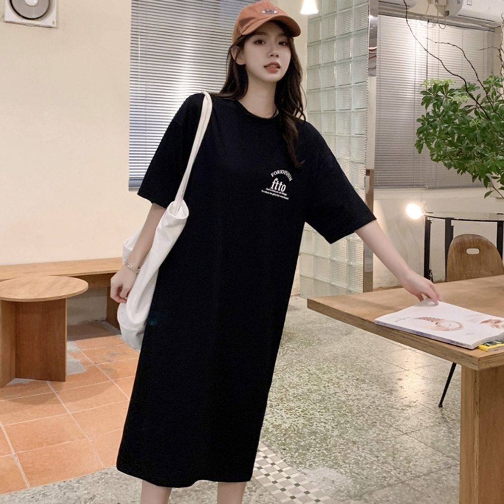 데일리 여름 홈웨어 롱 캐주얼 반팔 원피스 여